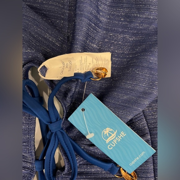 Cupshe Blue Metallic Asymmetrical Standard Coverage One-Piece Swimsuit Small - Picture 6 of 8